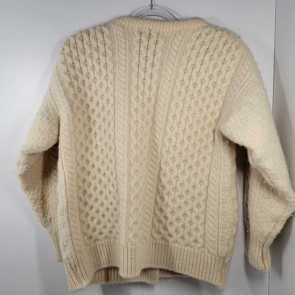 Celtic Country Cream Heavy 100% Wool Cardigan Sweater Women Size Small - Picture 2 of 5